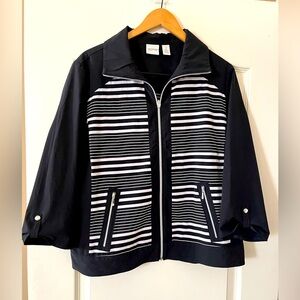 Sale! Chico’s Black & White Lightweight Jacket Zipper Women’s Size Large